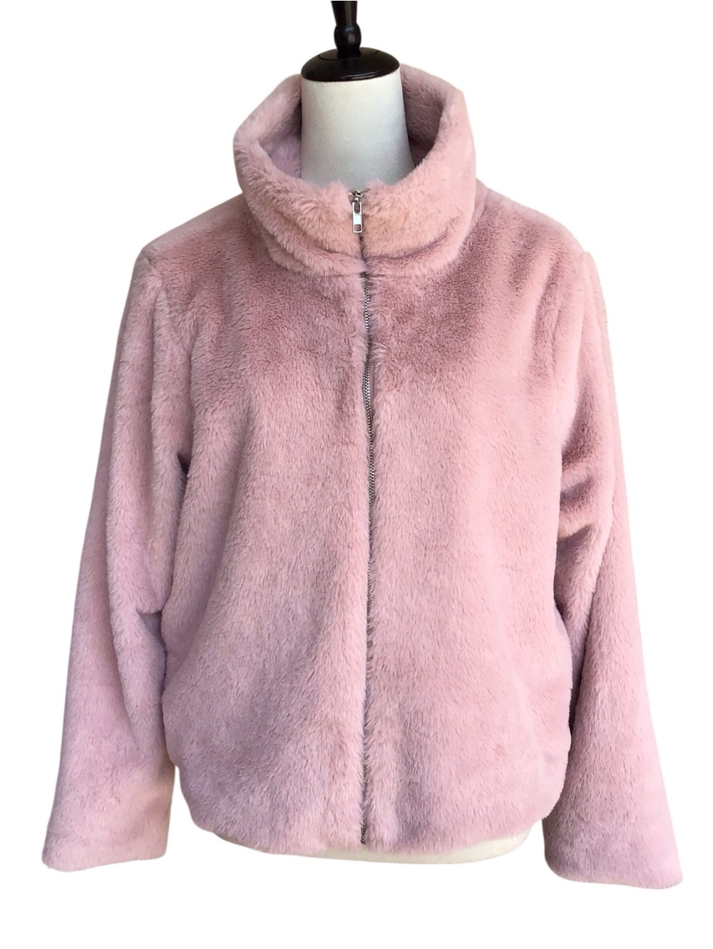 Fair Haven Blush Pink Faux Fur High Neck Zippered Jacket NEW
